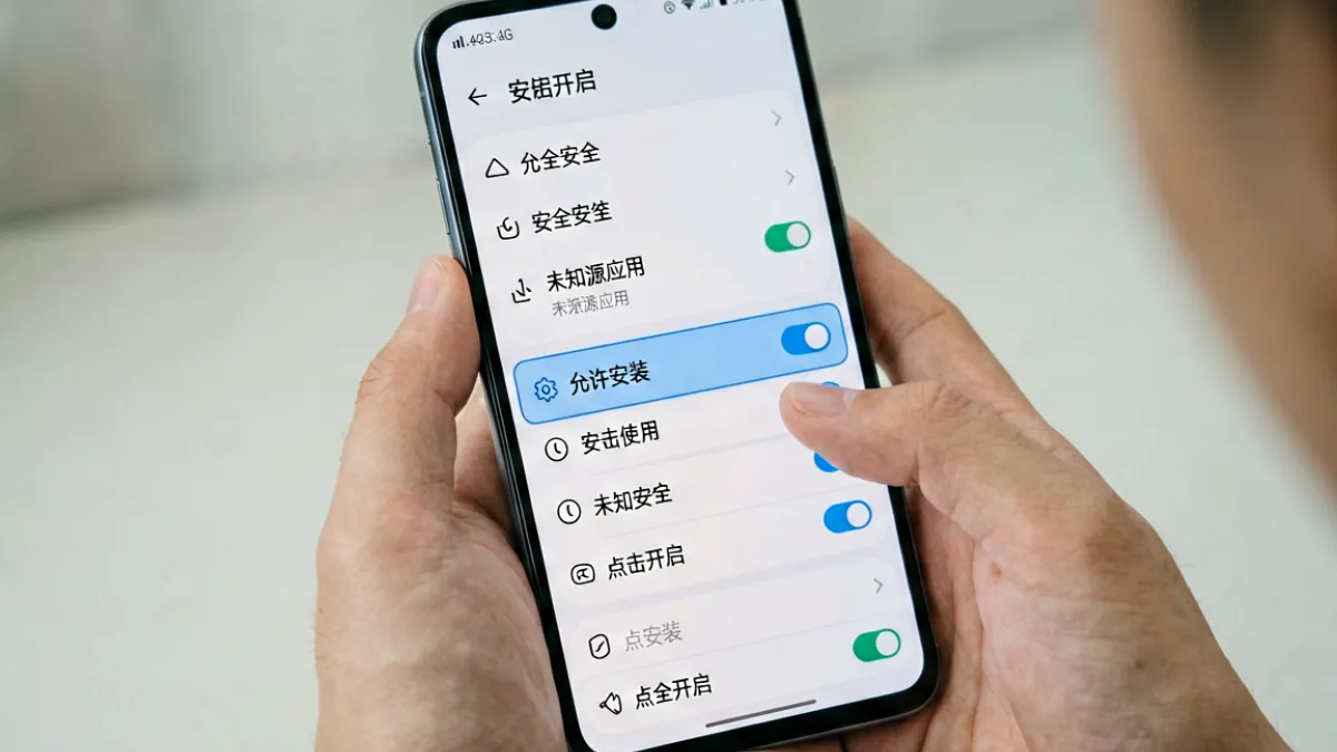 用户在手机屏幕上操作禁漫天堂下载安装18的APK安装授权界面，手指点击允许来源按钮
