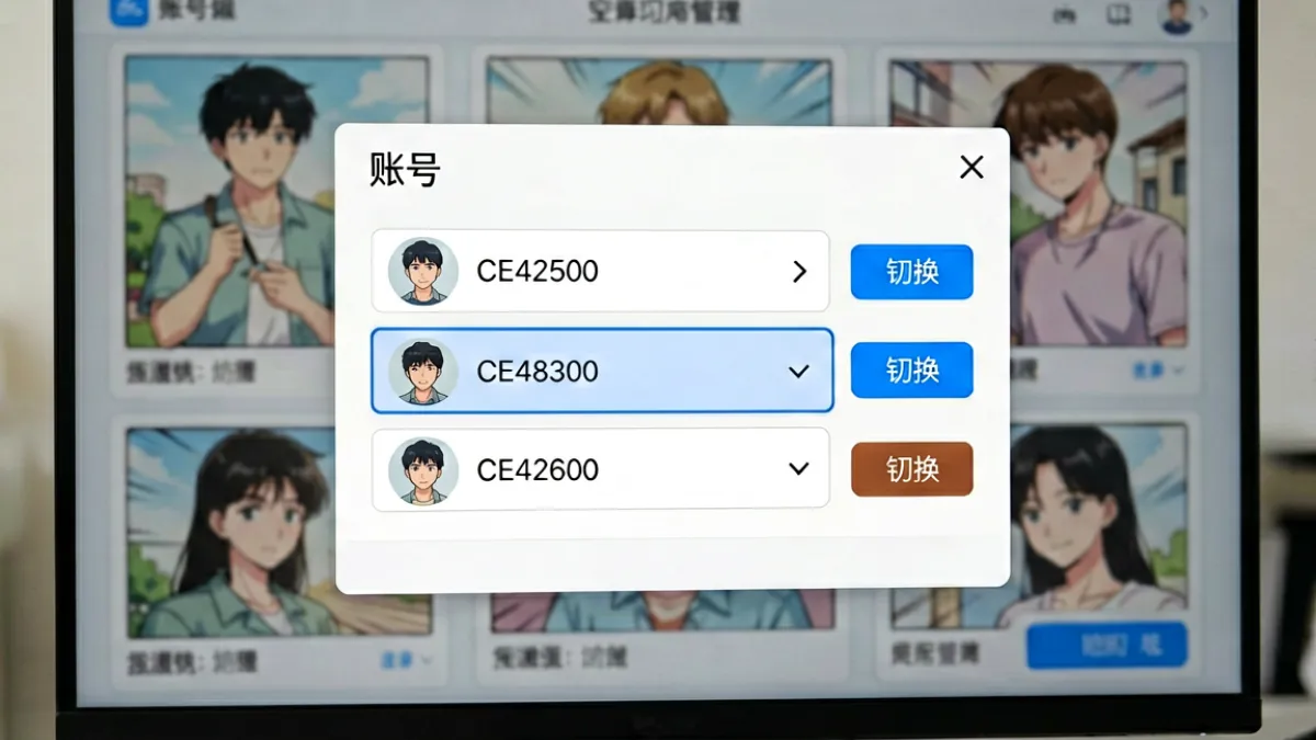 禁漫天堂下载安装18 PC版桌面客户端的多账号切换界面，展示账号列表和当前登录状态